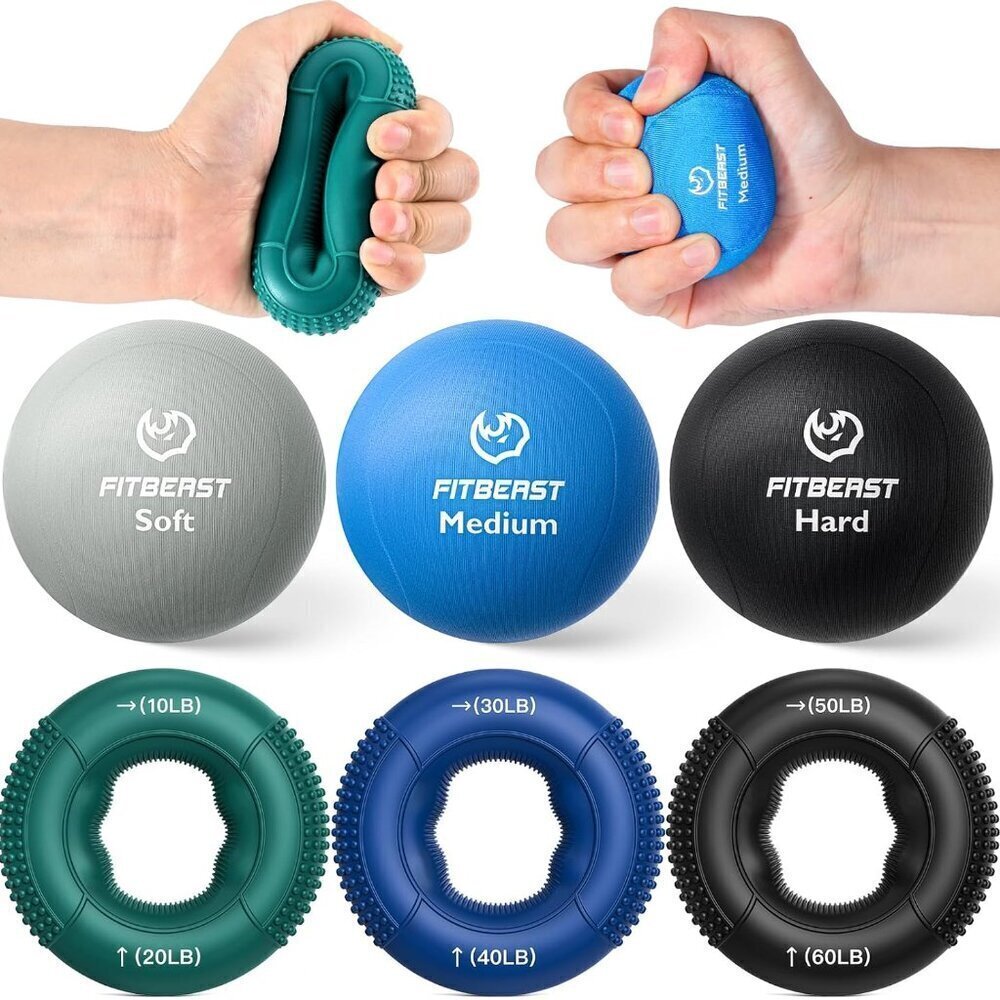 Grip Strength Trainer, Finger Exerciser, Stress Balls for Adults 6-Piece Set